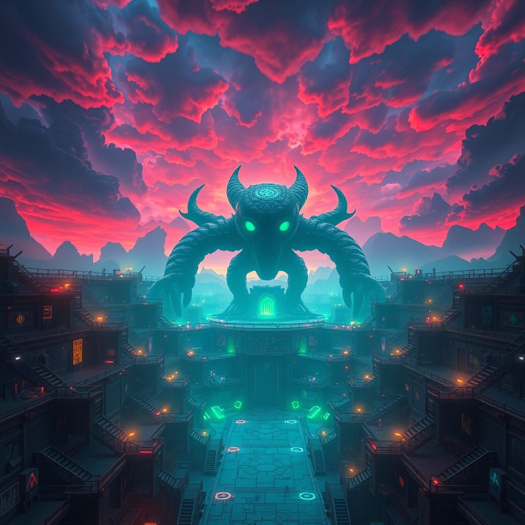 Ominous Squid Game Dystopian Arena in Dark, Fantasy Art Styl...