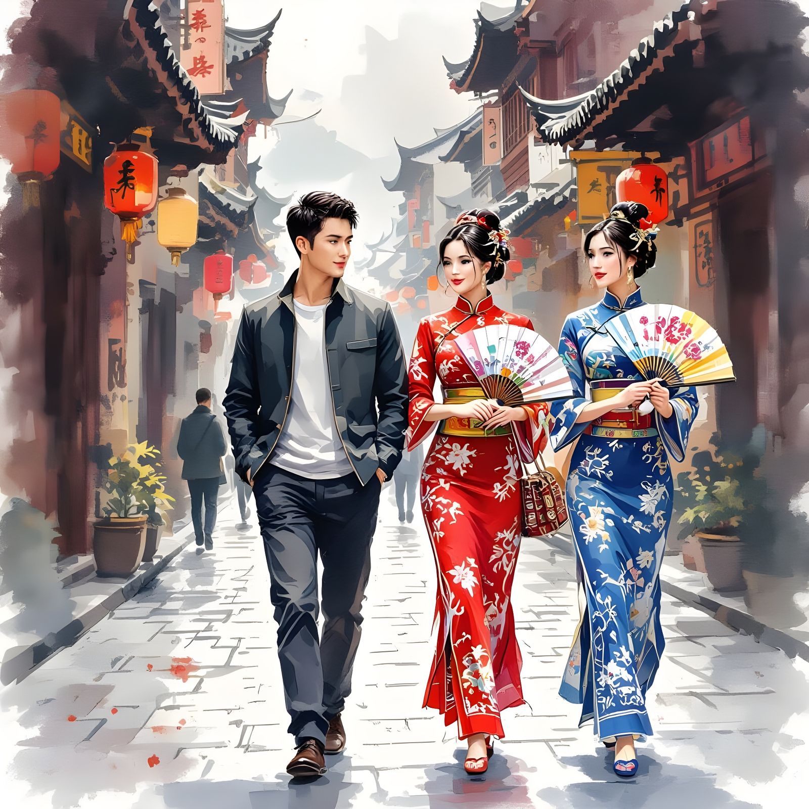 Modern Man with Ancient Ladies in Peking