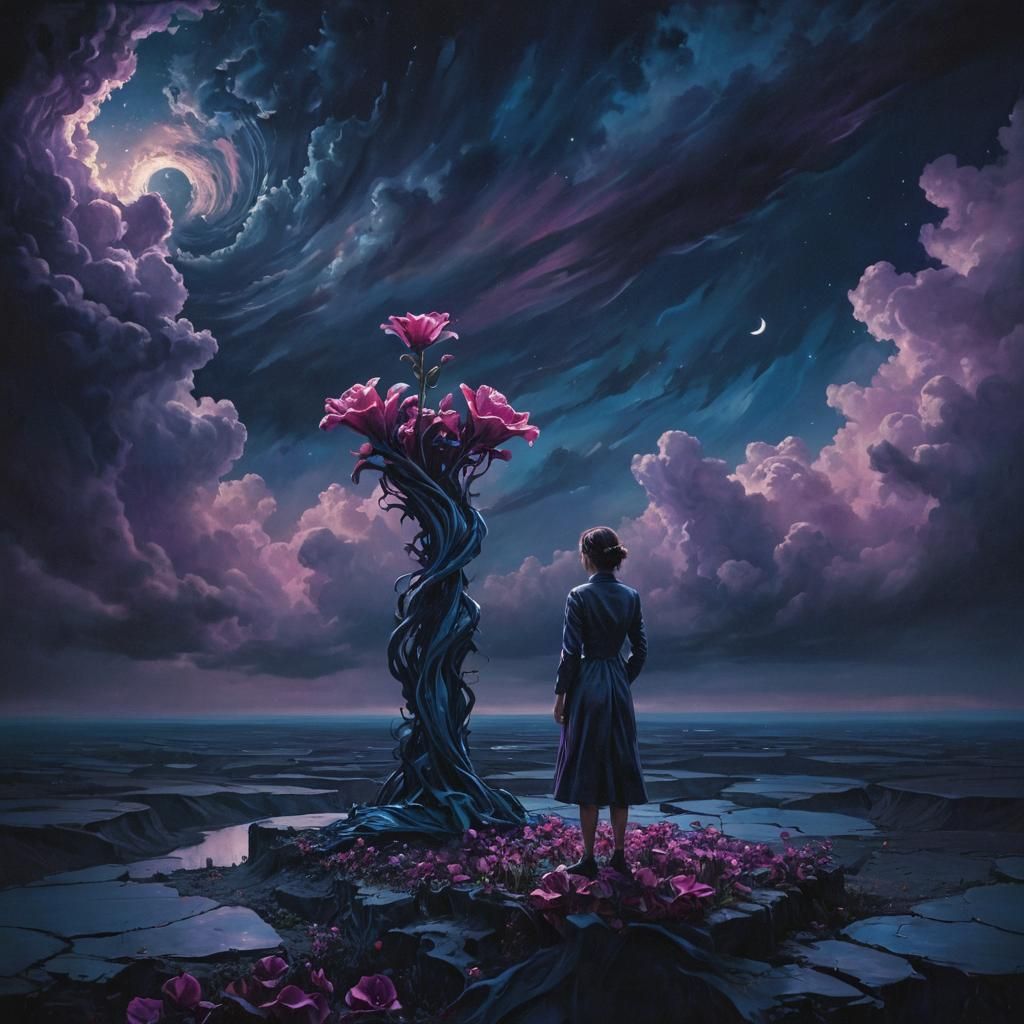 Surrealist Oil Painting of Distorted Landscape