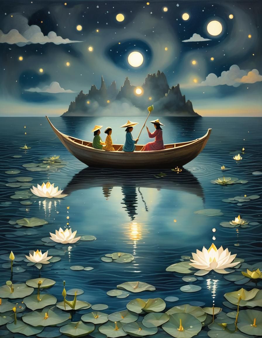 Dreamy Juggernaut Rides Dewdrop on Dark Ocean