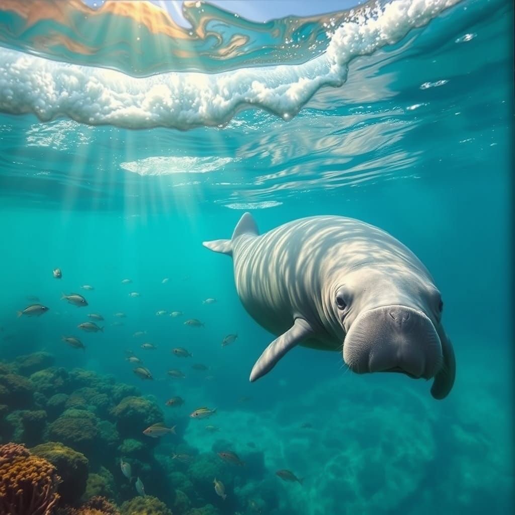 Majestic Manatee in a Dreamlike Cinematic Oil Painting