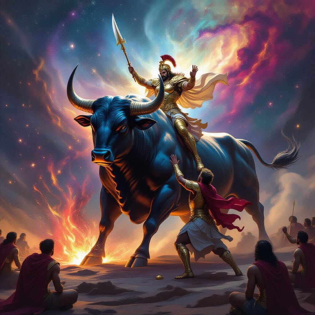 Mithra Slaying Bull, Blood Forms Galaxies