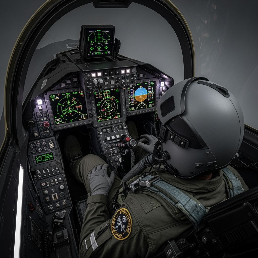 F-35 Pilot in Realistic Fighter Plane Cockpit