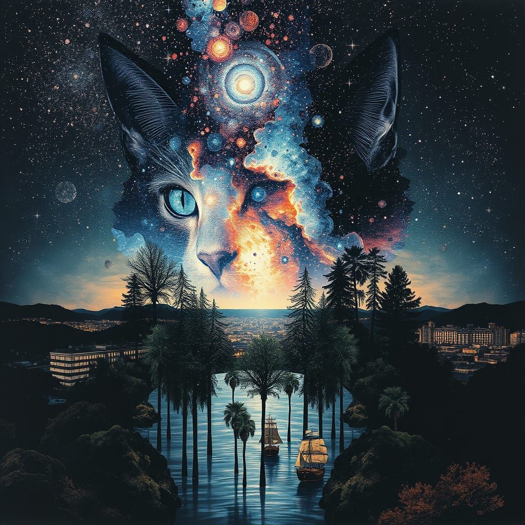 Galactic Double Exposure with Dripping Cosmos and Silhouette...