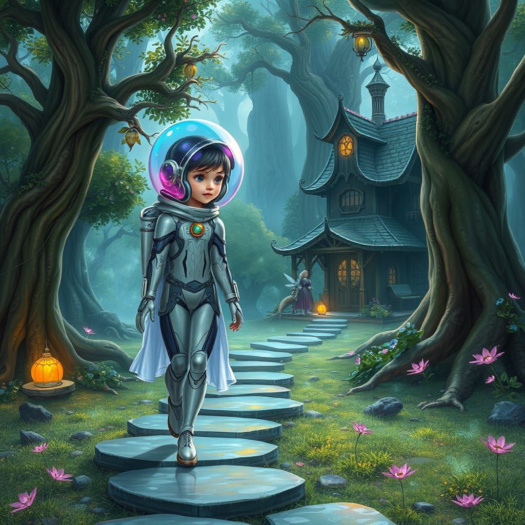 Bioluminescent Forest Princess in Sci-Fi Style