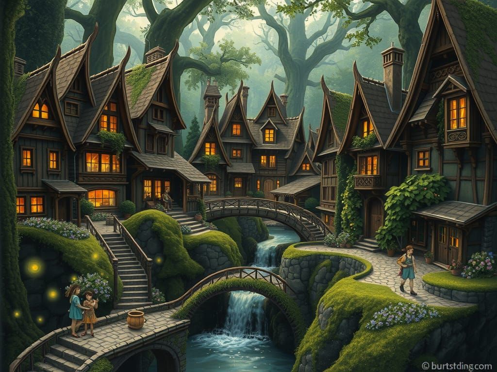 Enchanting Forest Village Illustration