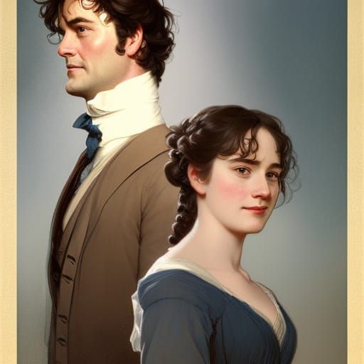 Elizabeth and Darcy Portrait in Art Nouveau Style