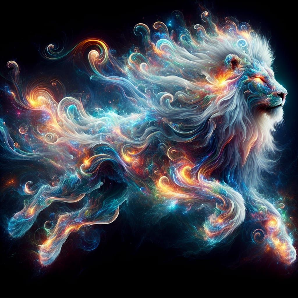 Mystical Lion in Iridescent Radiance
