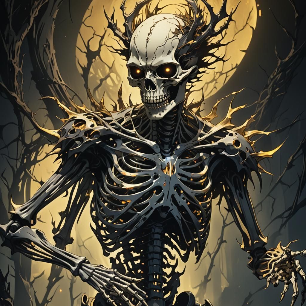 Eerie Skeletal Figure in Dark Fantasy Anime Style