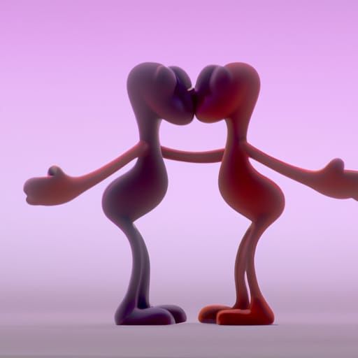 Heart Characters Kissing in Animated 3D Style