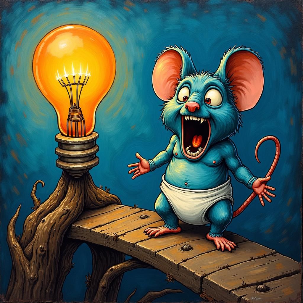 Aqua Chibi Mouse Screaming in Fractal Landscape