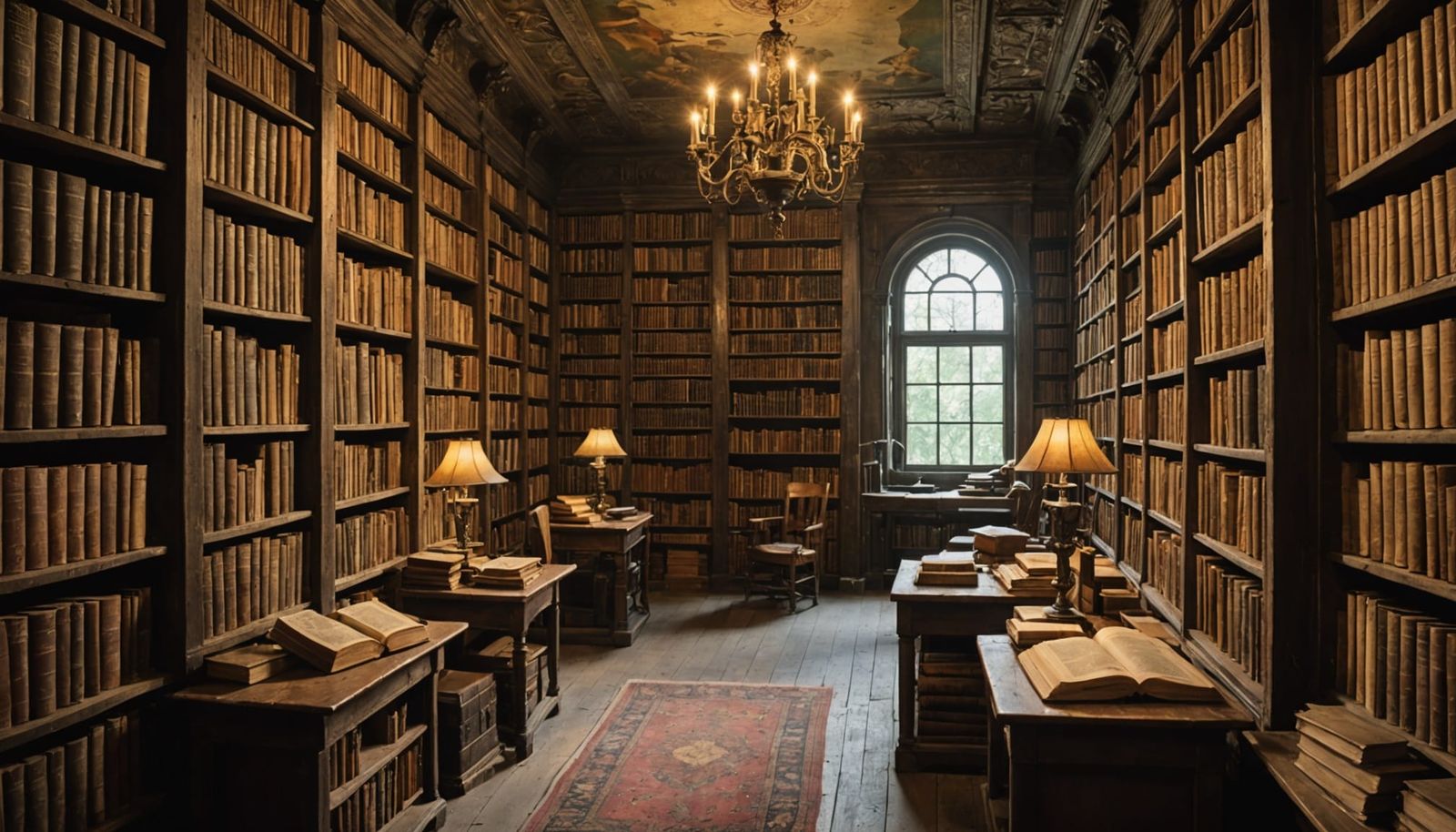 Enchanted Forest Library with Sunlight