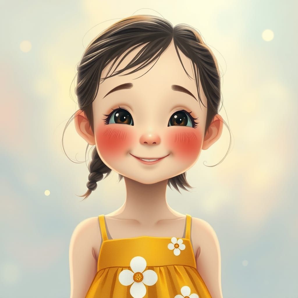 Smiling Girl in Sundress, Dreamy Manga Art Style