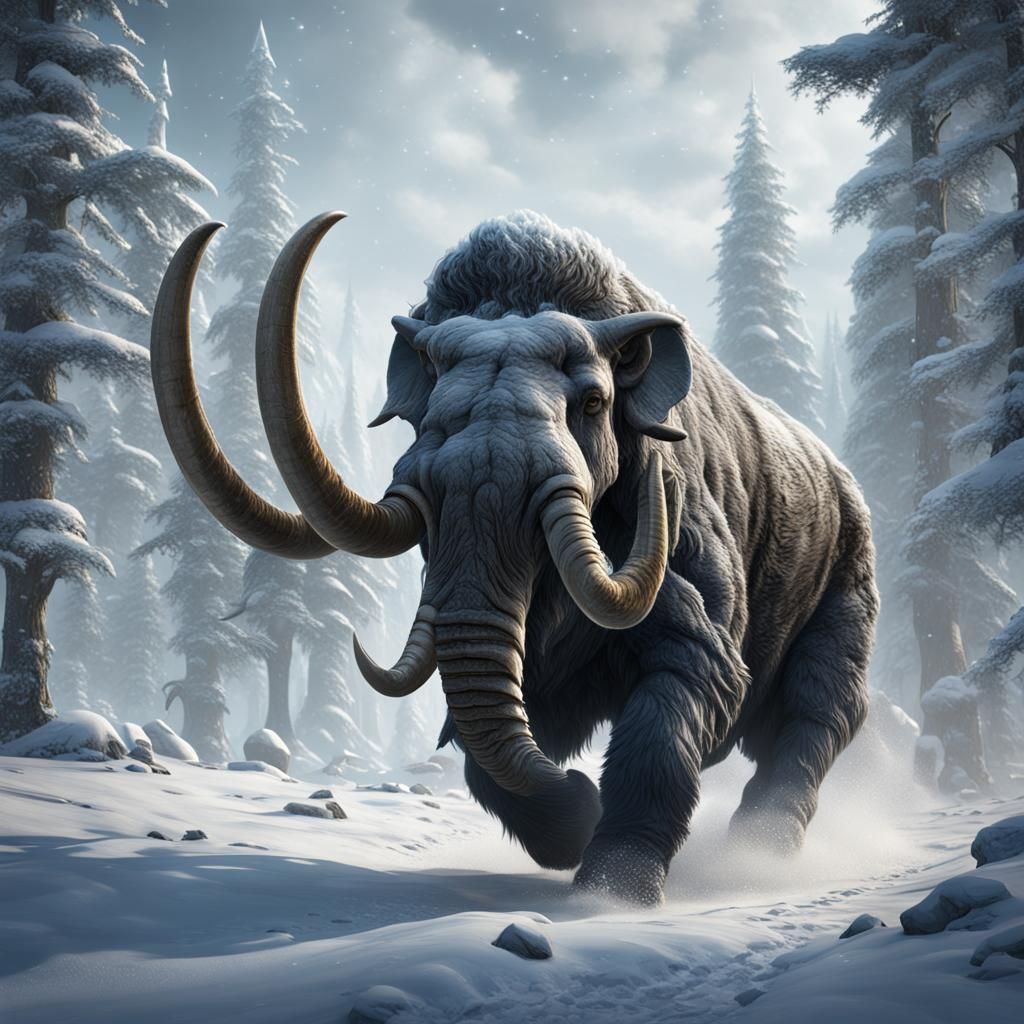 Majestic Mastodon in Siberian Snow: Fantasy Concept Art