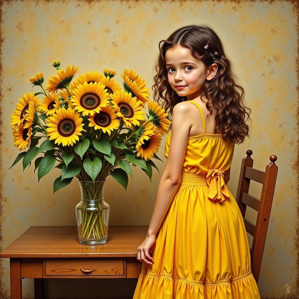 Clara with Sunflowers in Impressionist Style