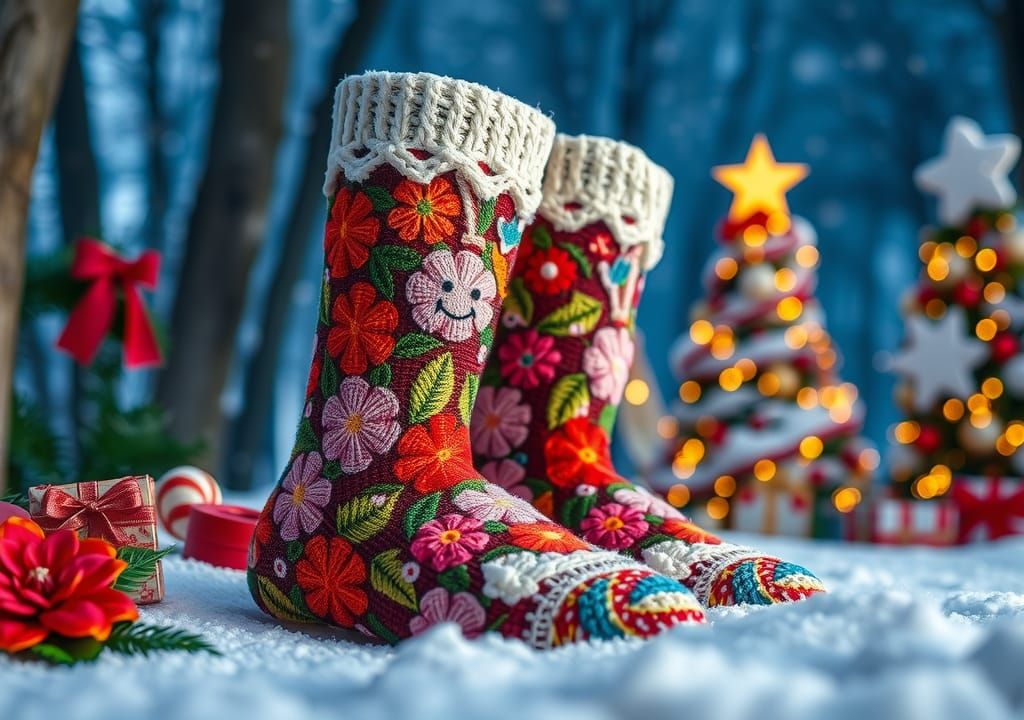 Klimt Crochet Christmas Socks in a Rainforest