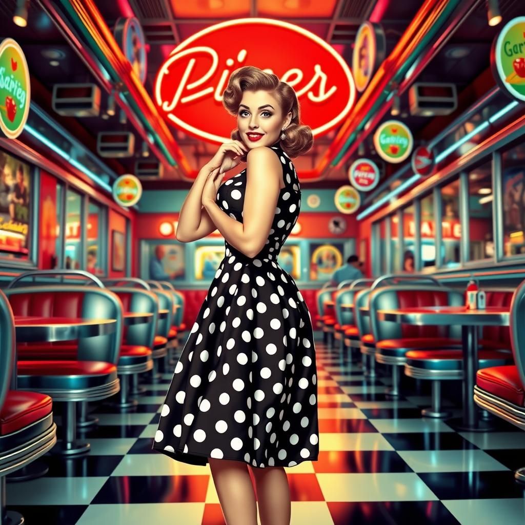 Retro Diner Pin-Up Girl in 1950s Style
