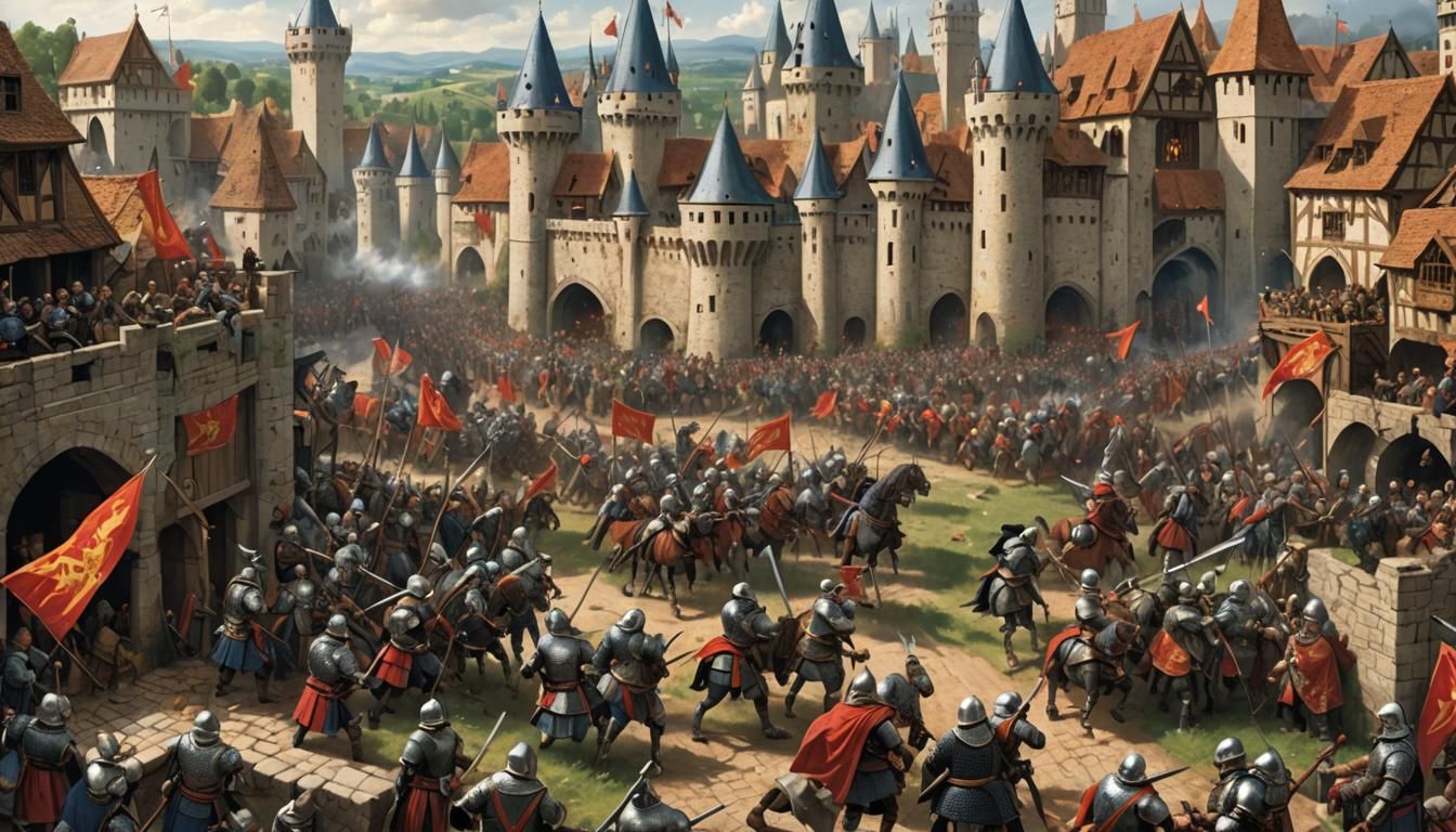 Epic Medieval Battle Scene with Dragon