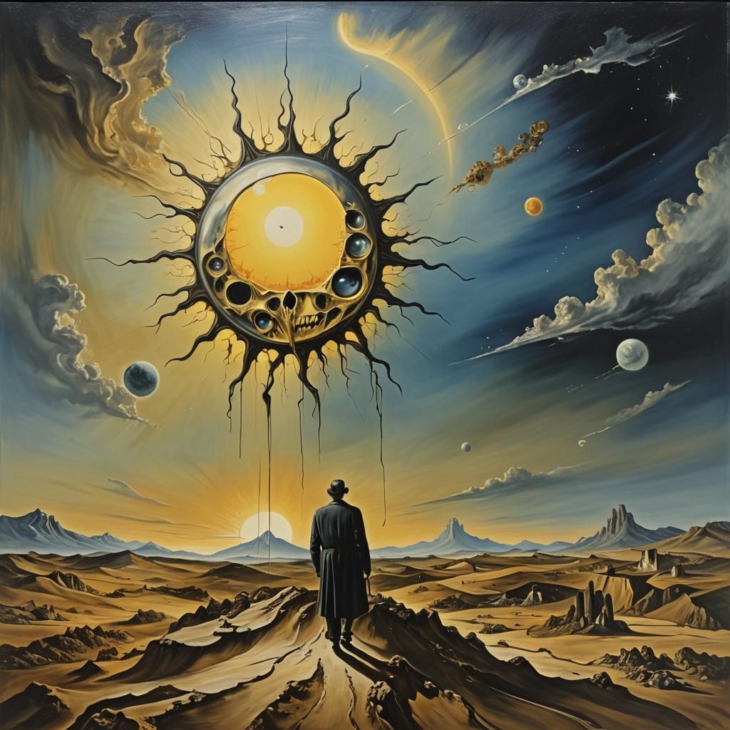 Surreal Night Landscape with Eyes, in a Dali Style