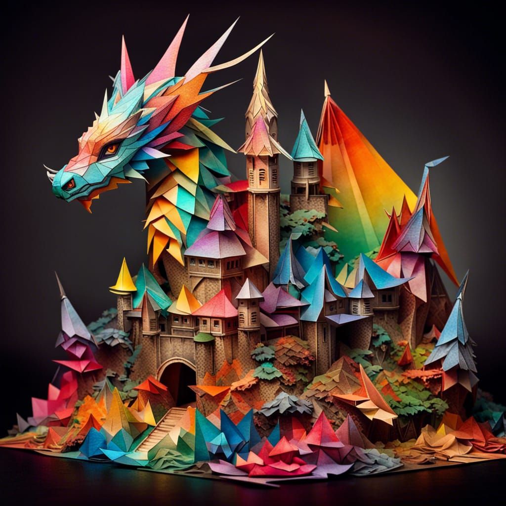 Fantasy Origami Dragon Castle: Breathtaking Digital Art