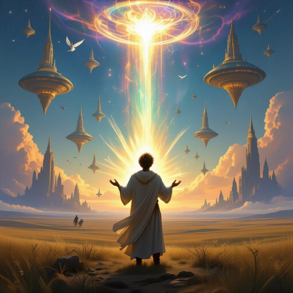 Futuristic Mystical Landscape with Flying Cities