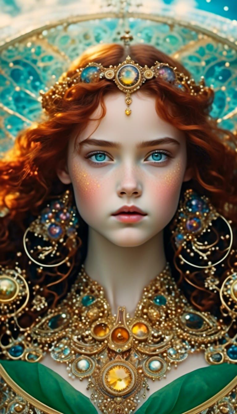 Mystic Copper-haired Girl with Galaxy Eyes