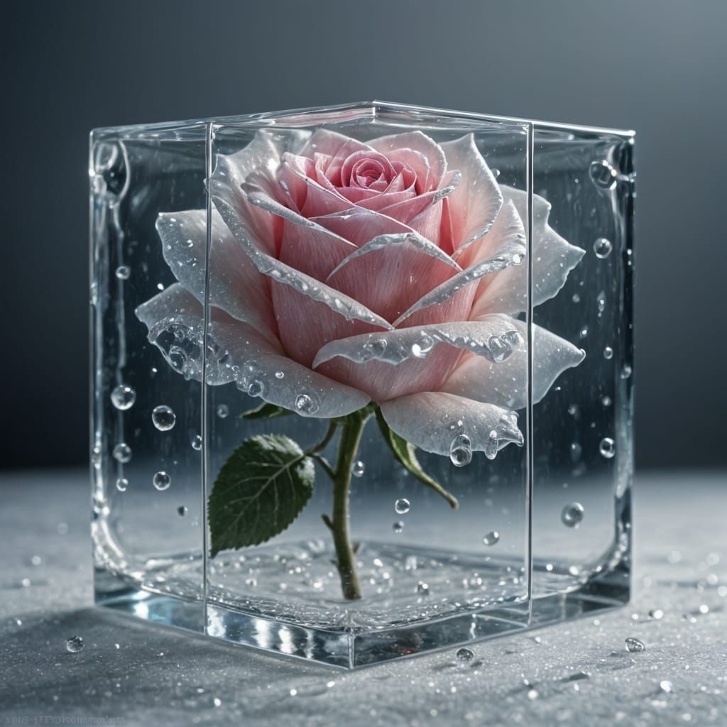 Ethereal Glass Cube with Frosty Rose