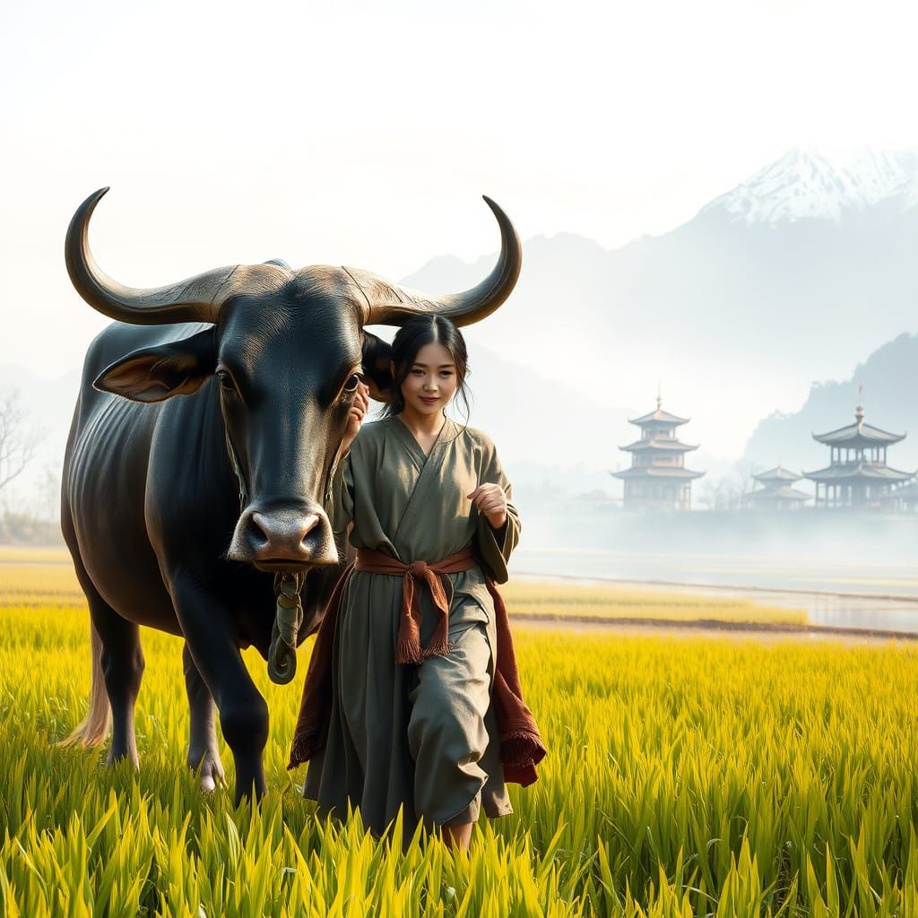 Serene Wuxia Maiden in Traditional Chinese Ink Wash