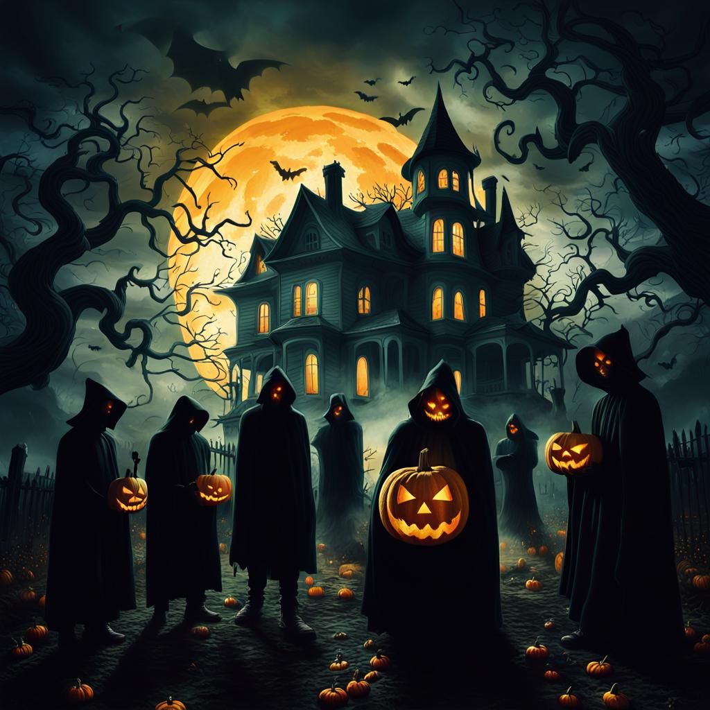 Eerie Cloaked Figures in Dark Surrealism Style