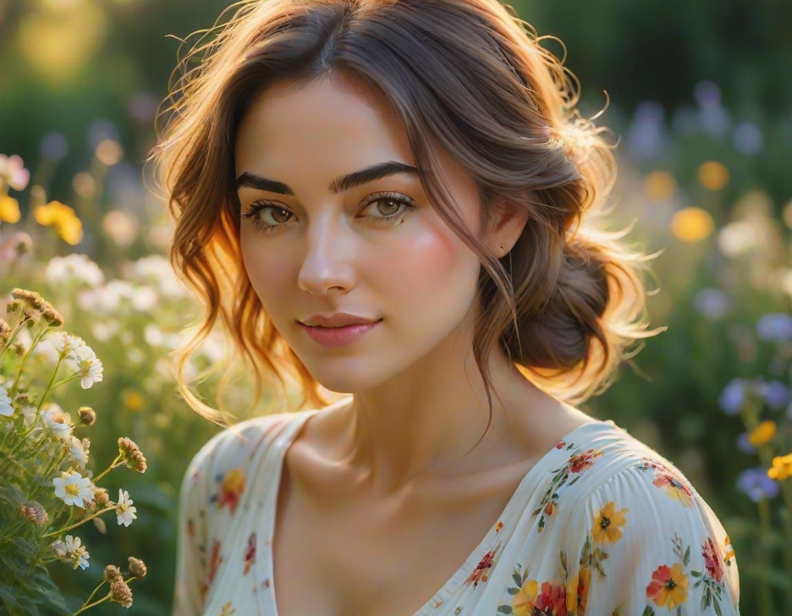 Young Woman in Garden: Impressionistic Dreamscape