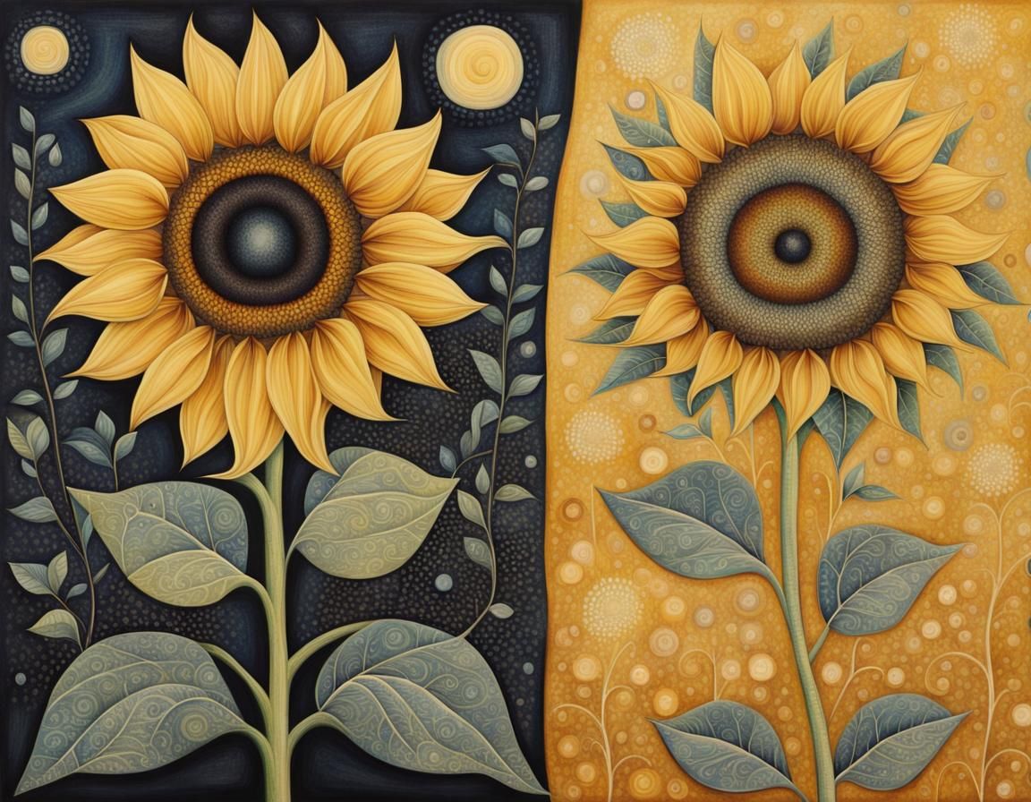 Sunflower in Art Brut Style