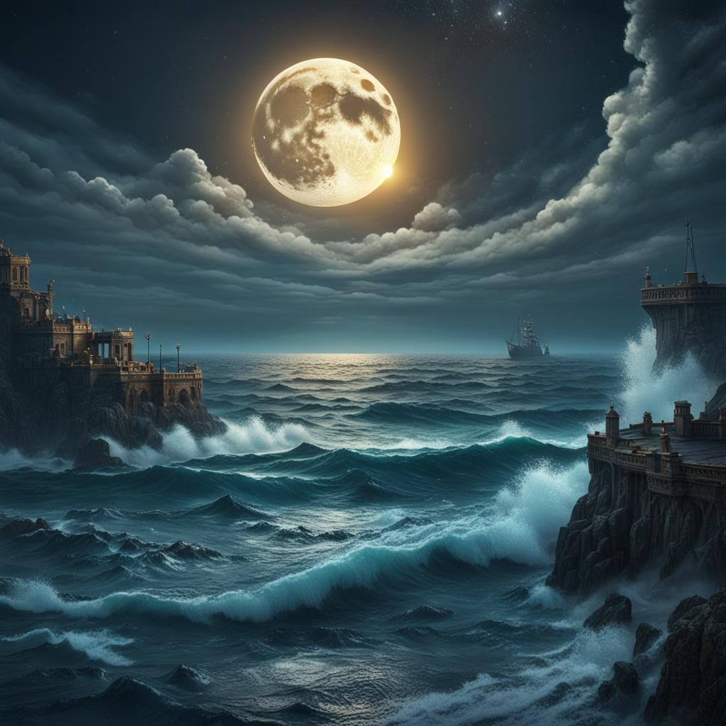Moon Over the Sea: Detailed Matte Painting