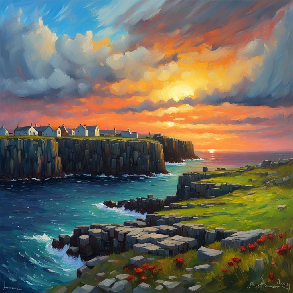Aran Islands Sunset: Impressionist Oil Painting