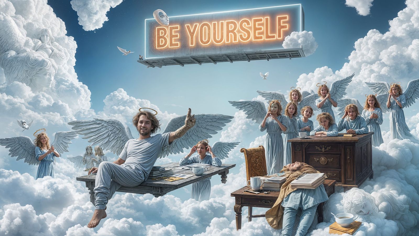 Surreal Heavenly Revolution in Whimsical Digital Art