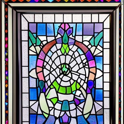 Framed Sculpture with Rocks, Stained Glass and Diamonds