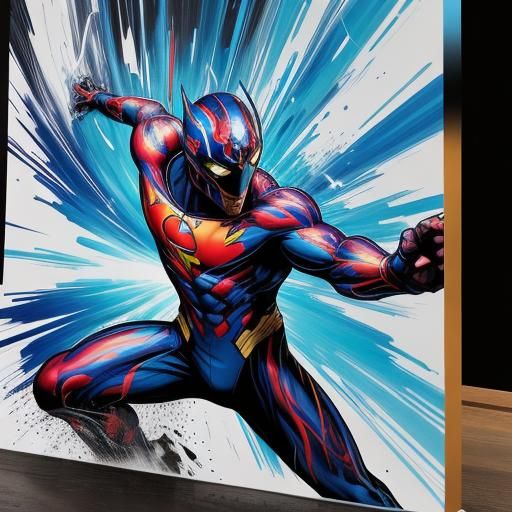 A spray can in mid-spray, with vibrant paint coming out in a...