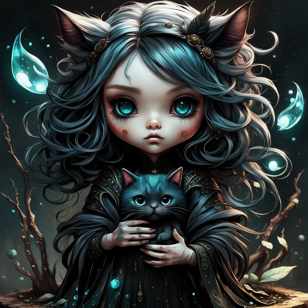 Chibi Baby Witch with Black Cat