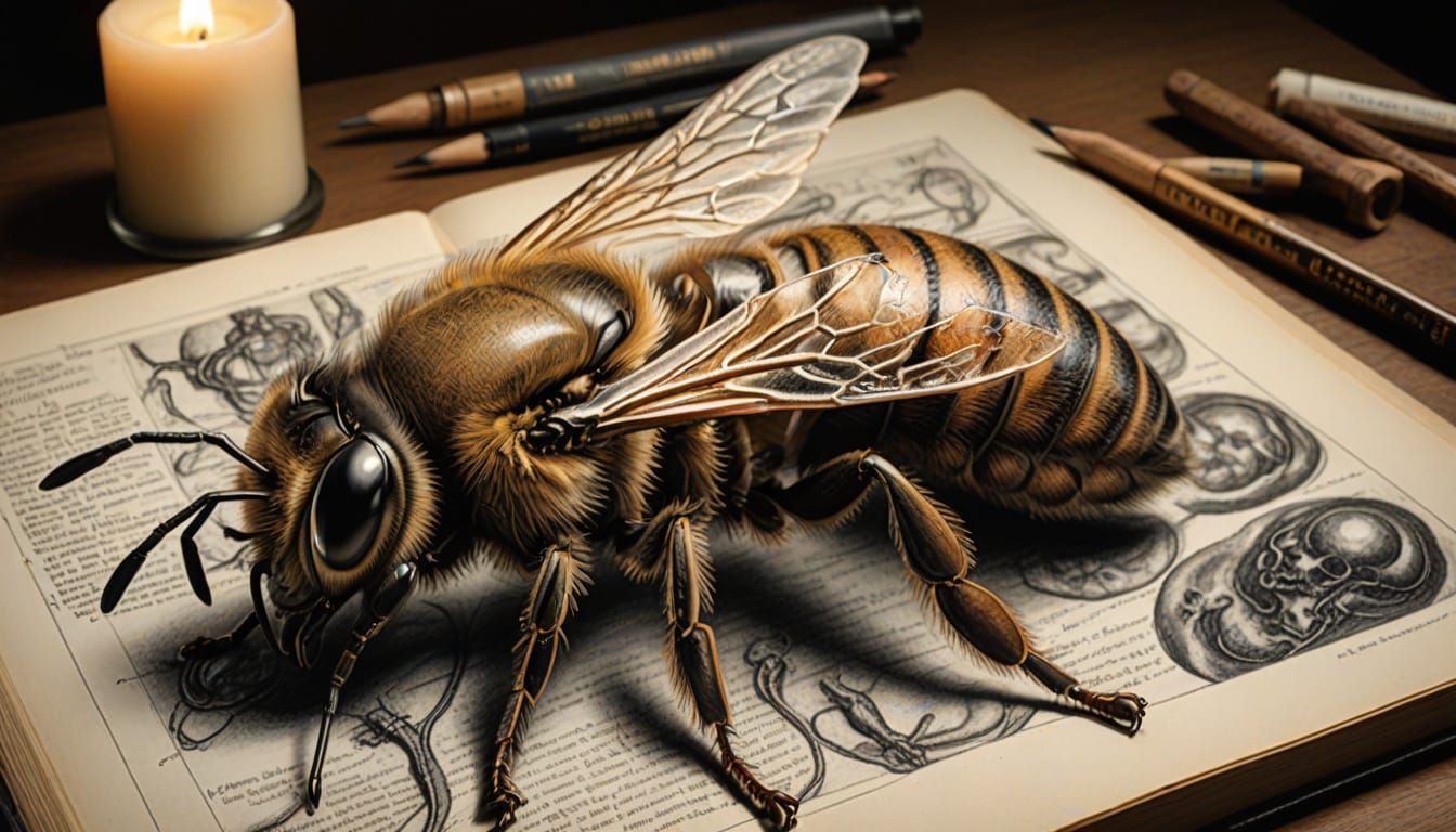 A medium shot of natural honeybee body,