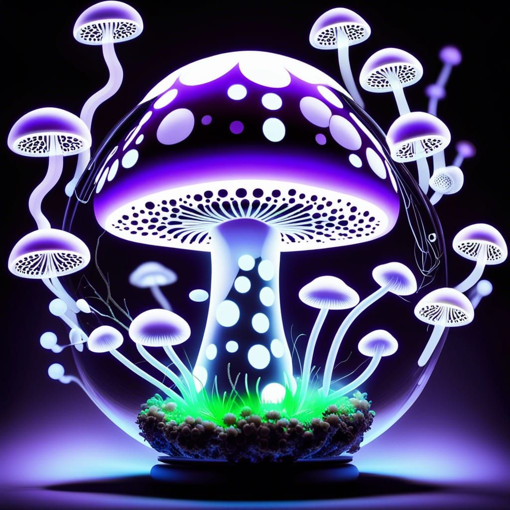 Glowing Mushroom Lava Lamp in Glass Orb