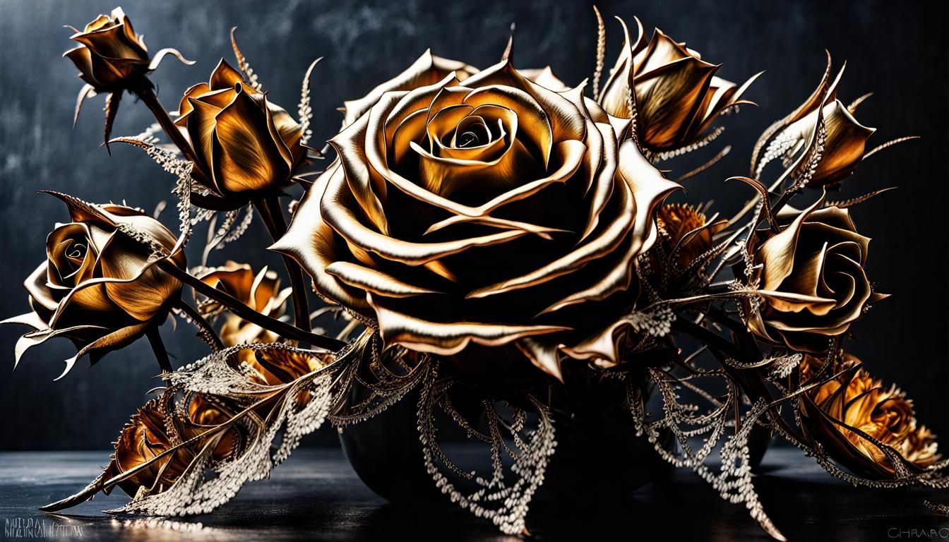 Metallic Roses Bouquet in Dark Fantasy Style