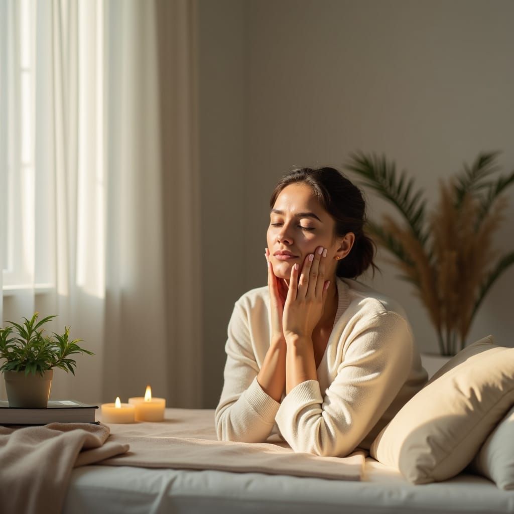 Calm Woman Experiencing TMJD Pain in Tonalist Style