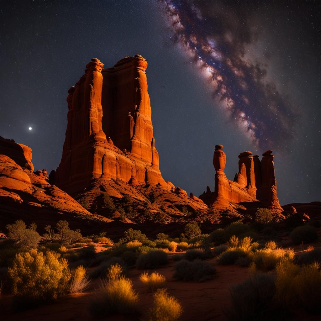 Courthouse Towers in Arches National Park at Night