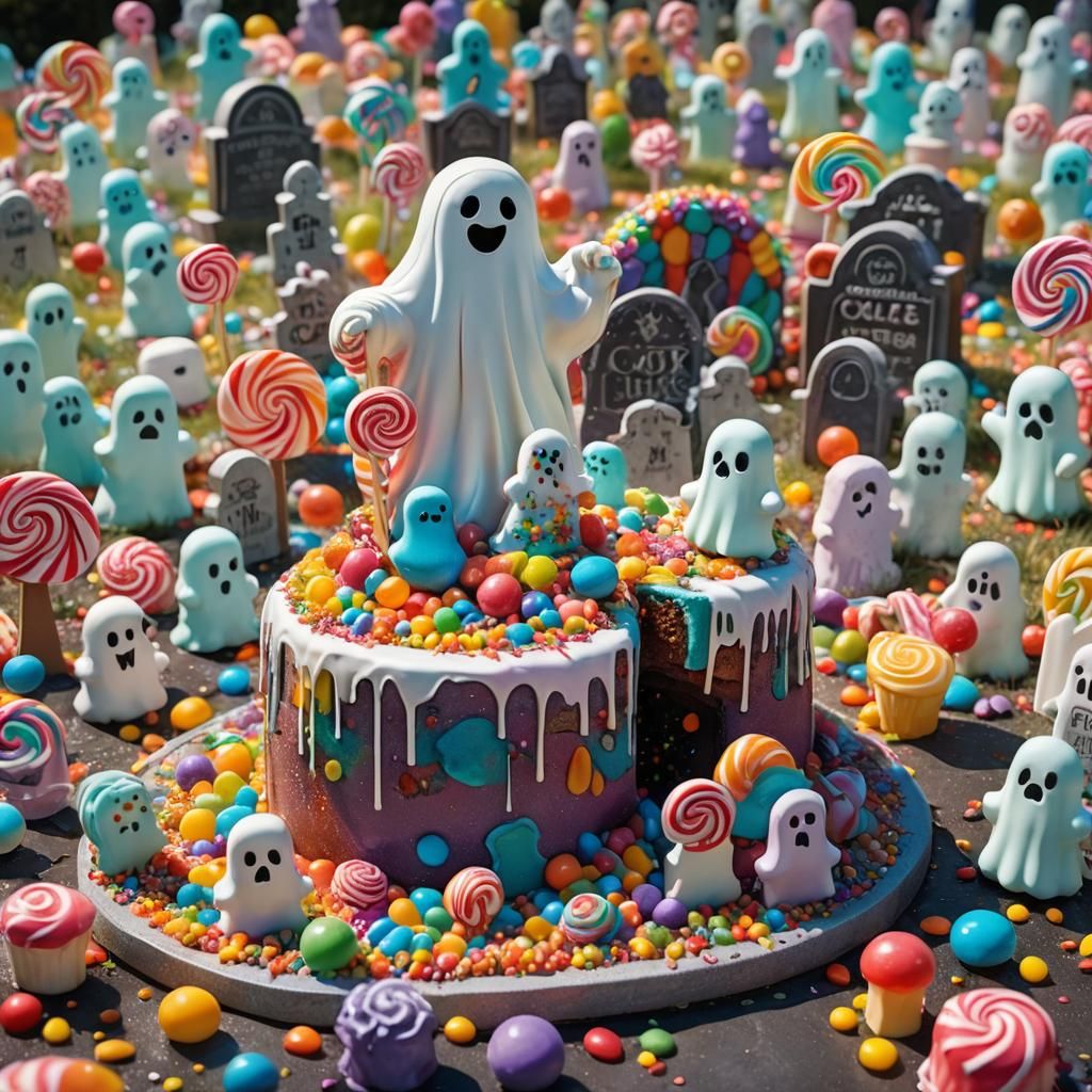 Cake Ghost in Whimsical Candyland Graveyard
