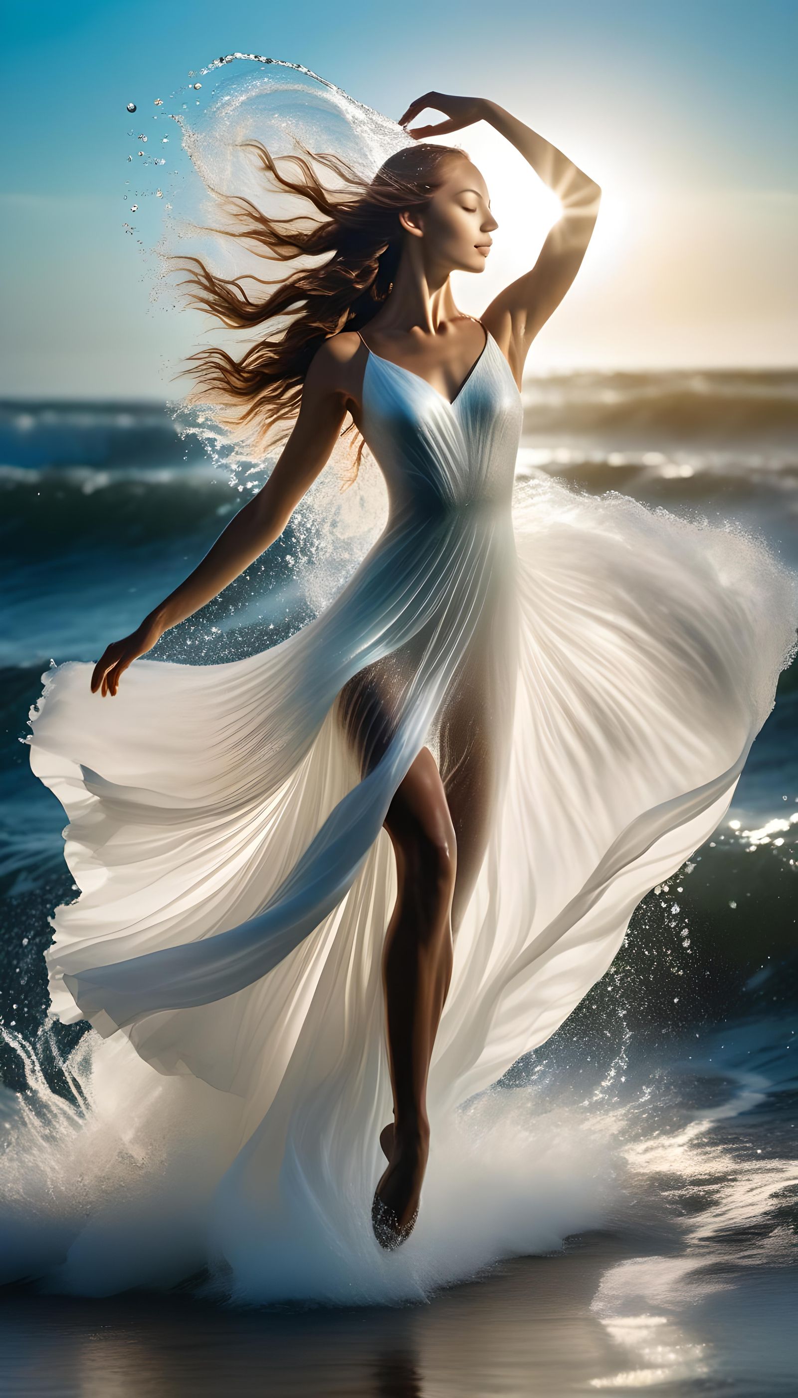 Elegant Water Dancer Rising from Ocean Waves