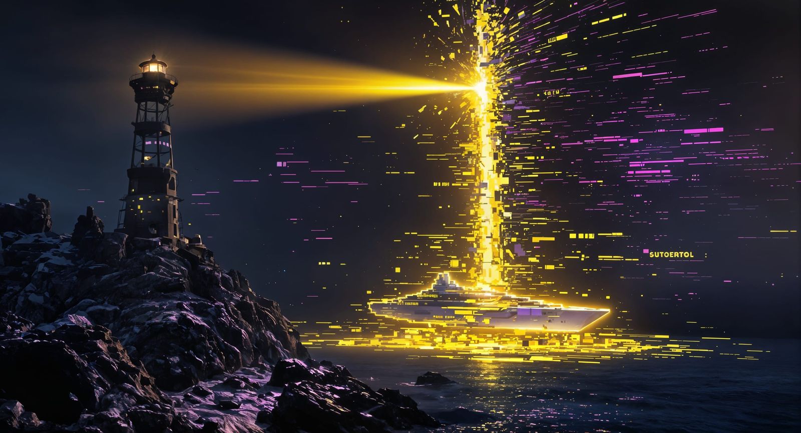 Glitched Lighthouse Weaponizing Acid-Yellow Light