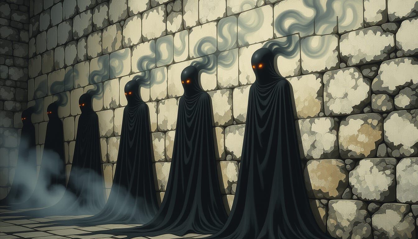 Gaunt Shadows on Stone Wall in Mystical Style