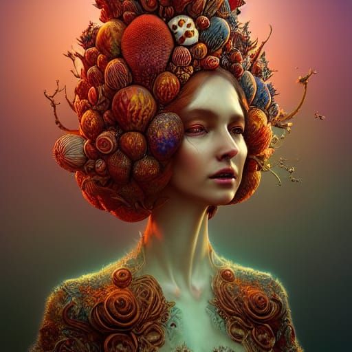 Fly Agaric Goddess in Hyperdetailed Rococo Style