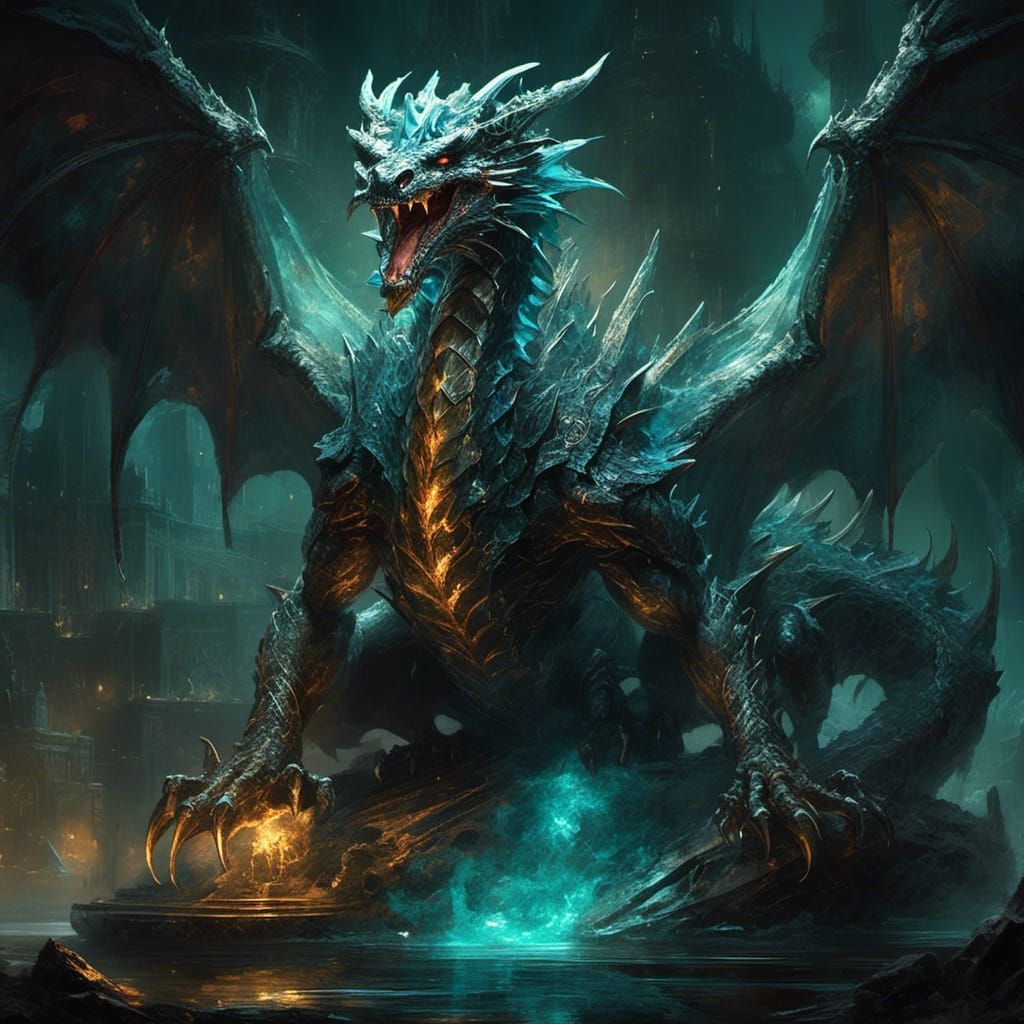 Three-Headed Crystal Dragon Portrait in 16k