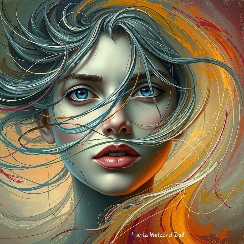 Woman's Face in Vibrant, Expressive Colors, Evoking Abstract...