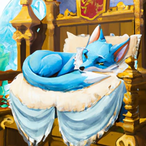 Adorable Baby Blue Fox Sleeping in Royal Palace